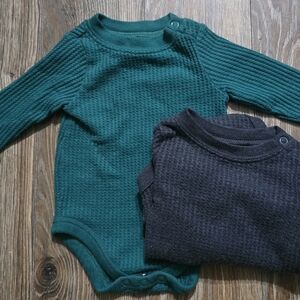 Green and Grey Waffle Knit Baby Onesies